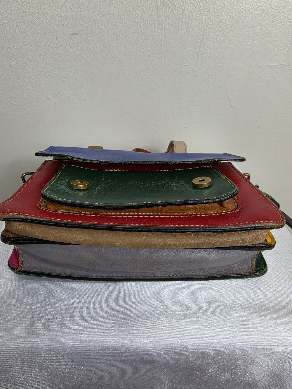 Colorblock Leather Crossbody Satchel Bag - Picture 10 of 12